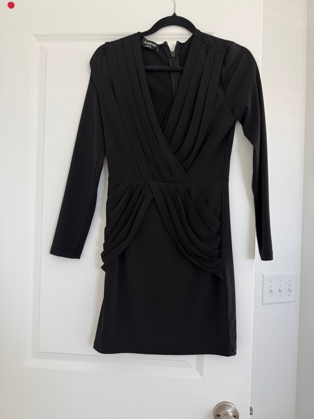 bebe Black Long-Sleeve Draped Wrap-Front Dress